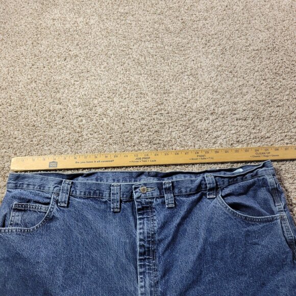 Wrangler Denim Shorts Mens 48 Carpenter Workwear Relaxed Dark Wash Distressed - Picture 3 of 8